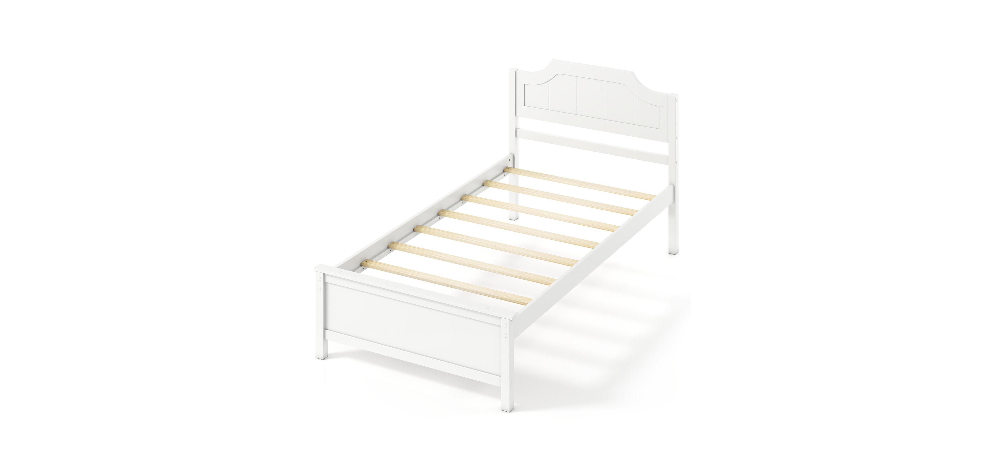 Mecale Multiple Size Solid Wood Platform Bed Frame with Headboard in White Twin Size