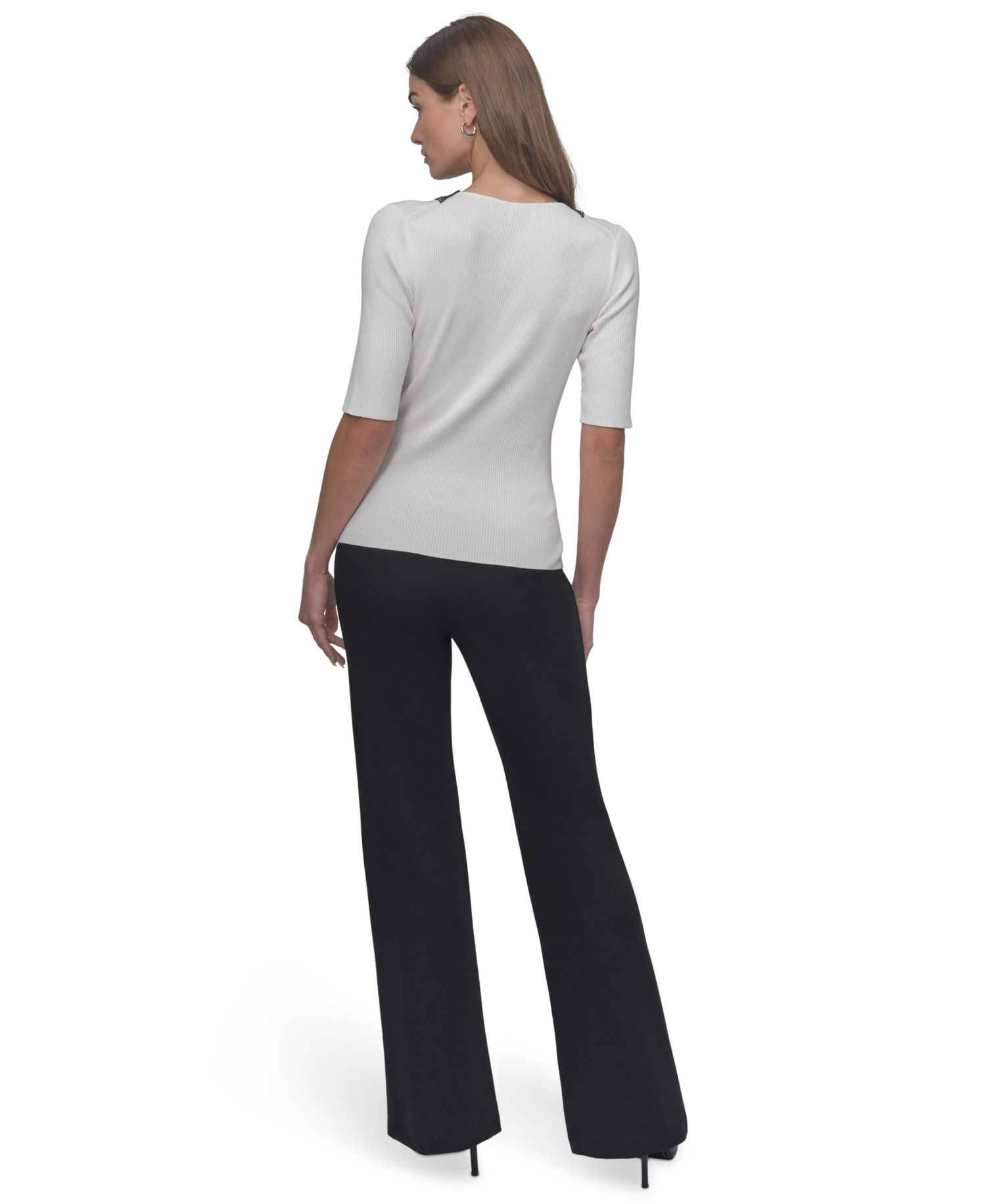 Women's Crystal V-Neck Cable-Knit Embellished Pullover Sweater