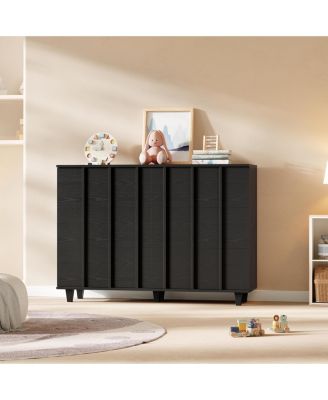 Modern Minimalist Fluted Wide Dresser Chest Of Drawers - 6 Drawer Clothing Storage Cabinet For Bedroom Small Space Nursery Living Room Or Entryway