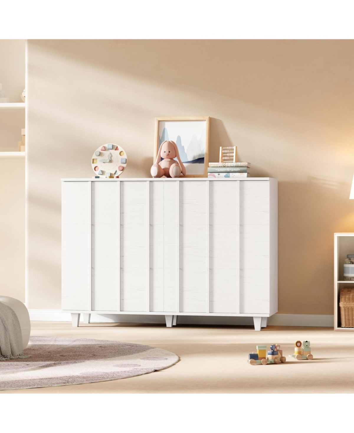 Modern Minimalist Fluted Wide Dresser Chest Of Drawers - 6 Drawer Clothing Storage Cabinet For Bedroom Small Space Nursery Living Room Or Entryway - W