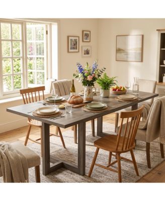 71 Inch Rectangular Dining Table With H Shaped Legs And Thick Wood Grain Table Top, Seats 6 8 Diners, Farmhouse Style For Kitchen and Dining Room