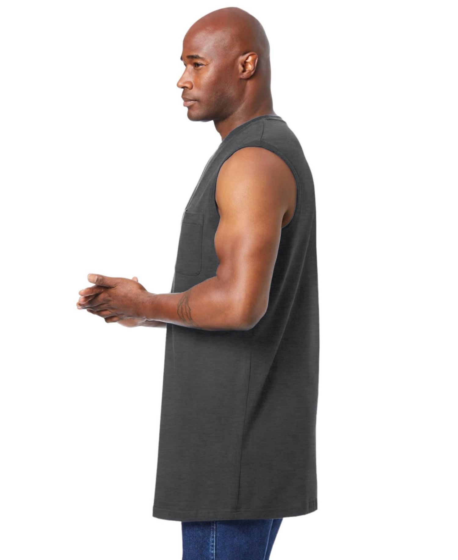 Men's Shrink-Less Longer-Length Lightweight Muscle Pocket Tee