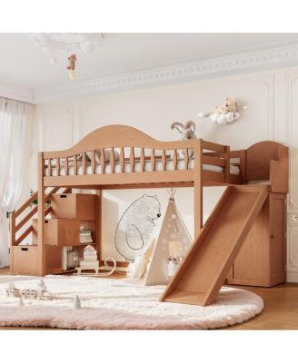Twin Loft Bed with Storage Stairs, Slide and Wardrobe
