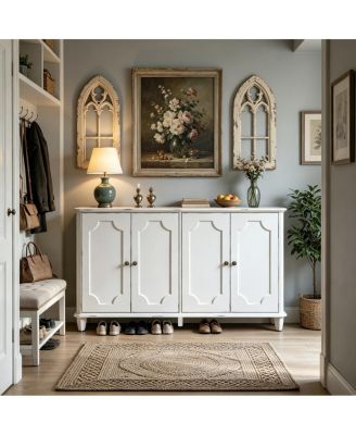 Vintage Distressed Farmhouse Sideboard Buffet Cabinet with 4 Doors