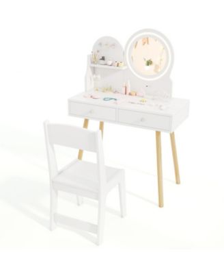 Two-Tone Light Kids Princess Vanity Desk and Chair Set