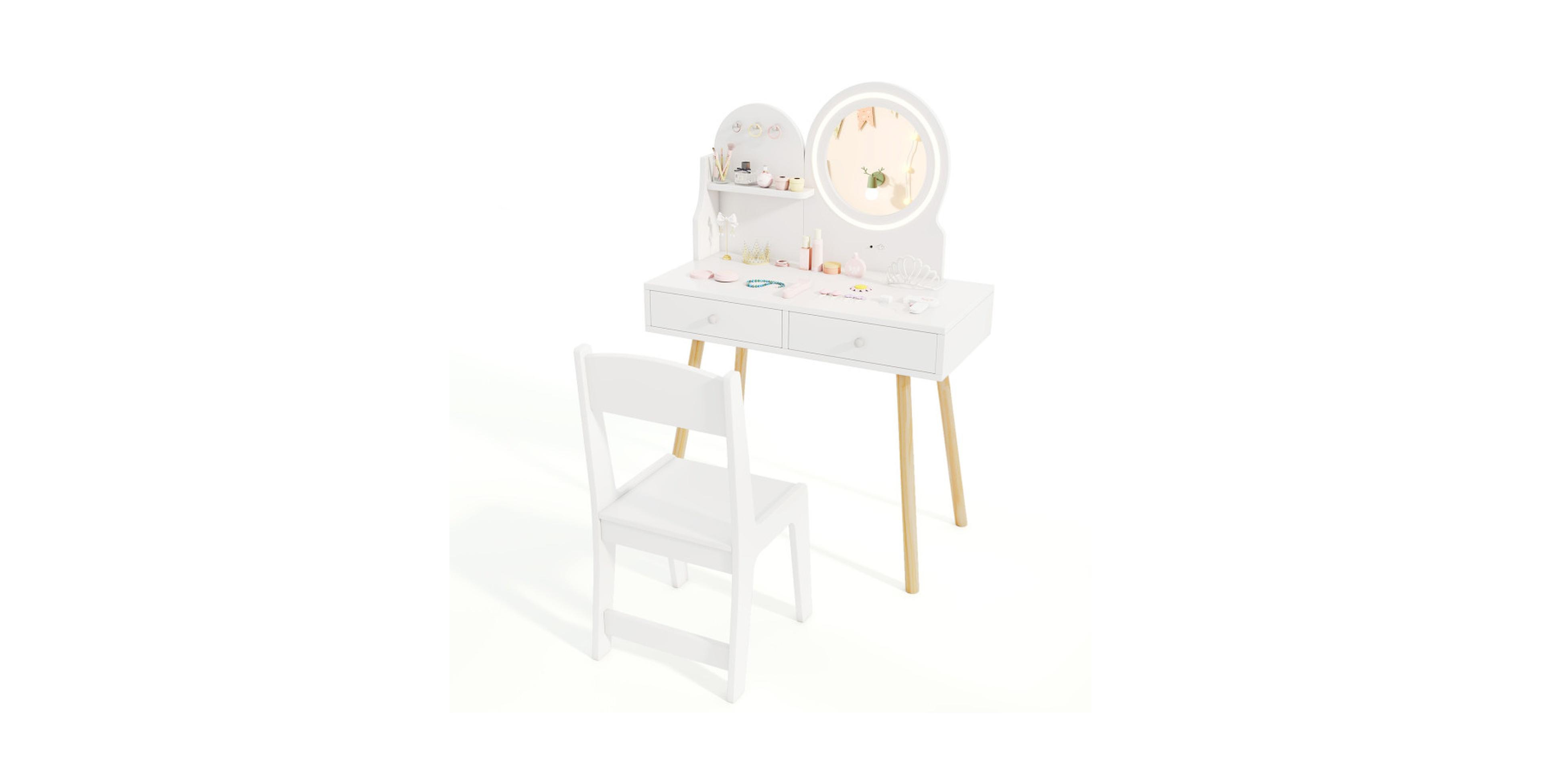 Gouun Two-Tone Light Kids Princess Vanity Desk and Chair Set