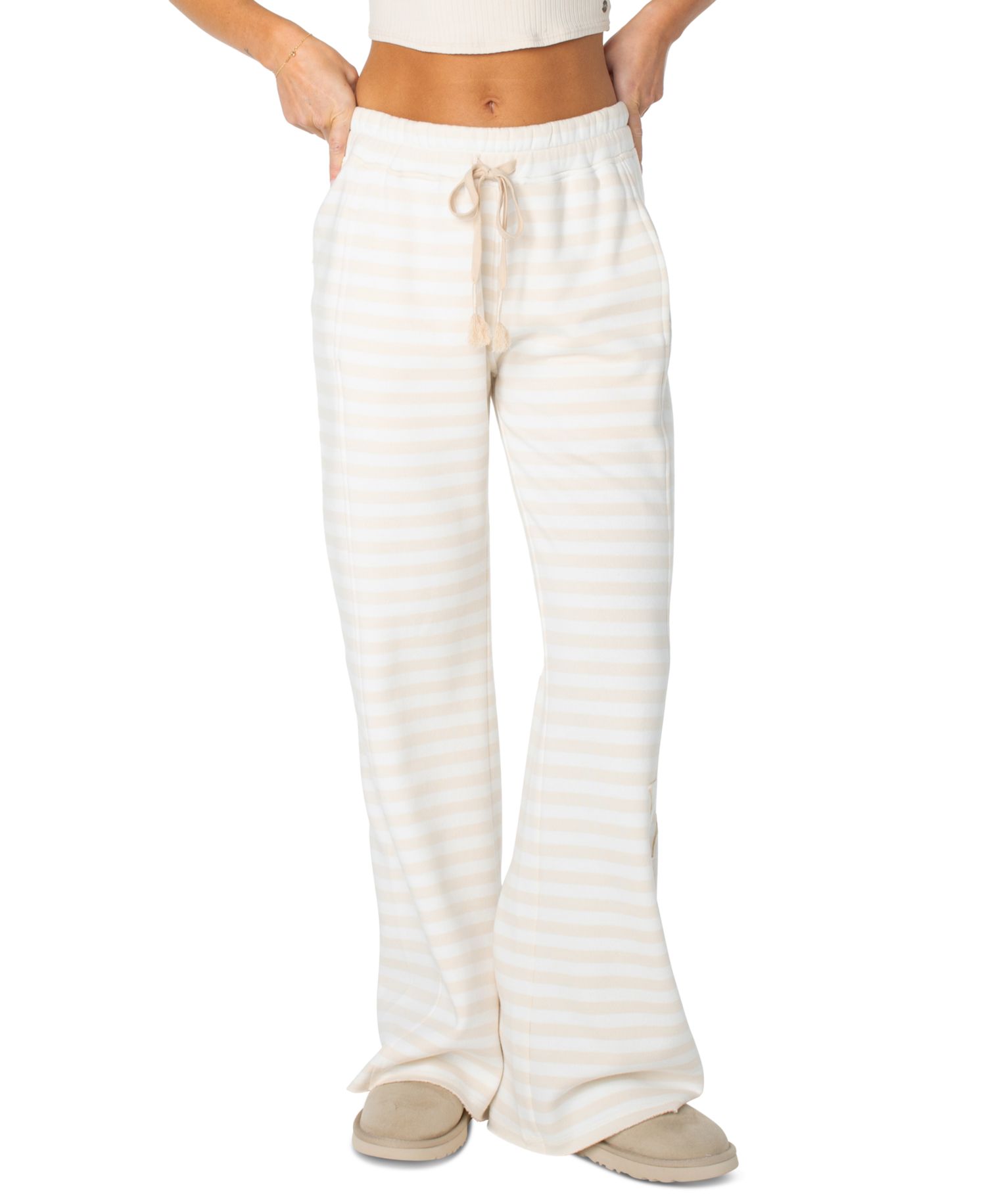 Women's Fringing Reefs Wide-Leg Stripe Star-Applique Sweatpants