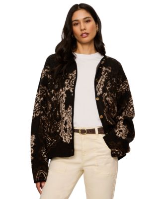 Women's Jacquard-Knit Semi-Cropped Collarless Jacket