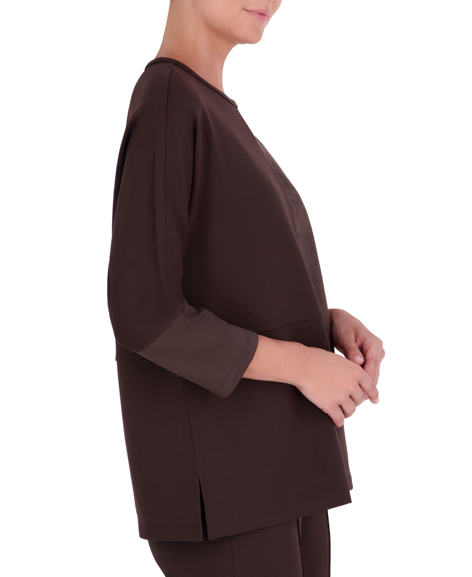 Petite Serenity 3/4-Sleeve Side-Slit Faux Suede Tunic