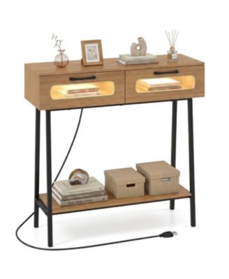 Console Table with LED Lights and Open Shelf for Hallway Entrance