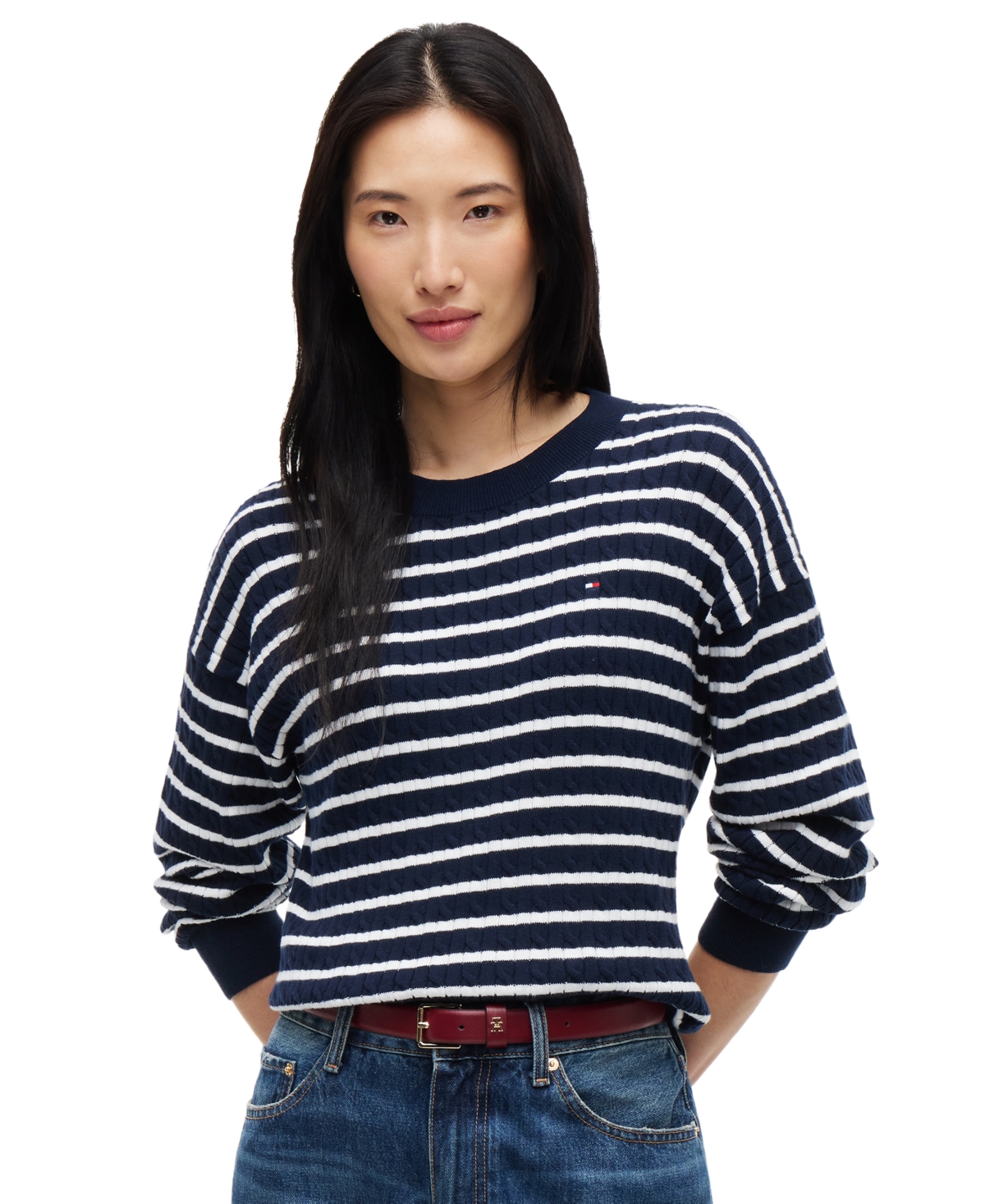 Tommy Hilfiger Women's Cable-Knit Crewneck Long-Sleeve Sweater