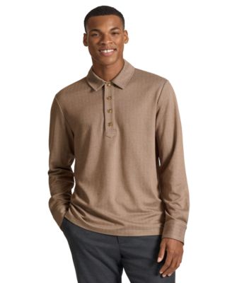 Men's Clapham Long-Sleeve Herringbone Classic-Fit Polo Shirt