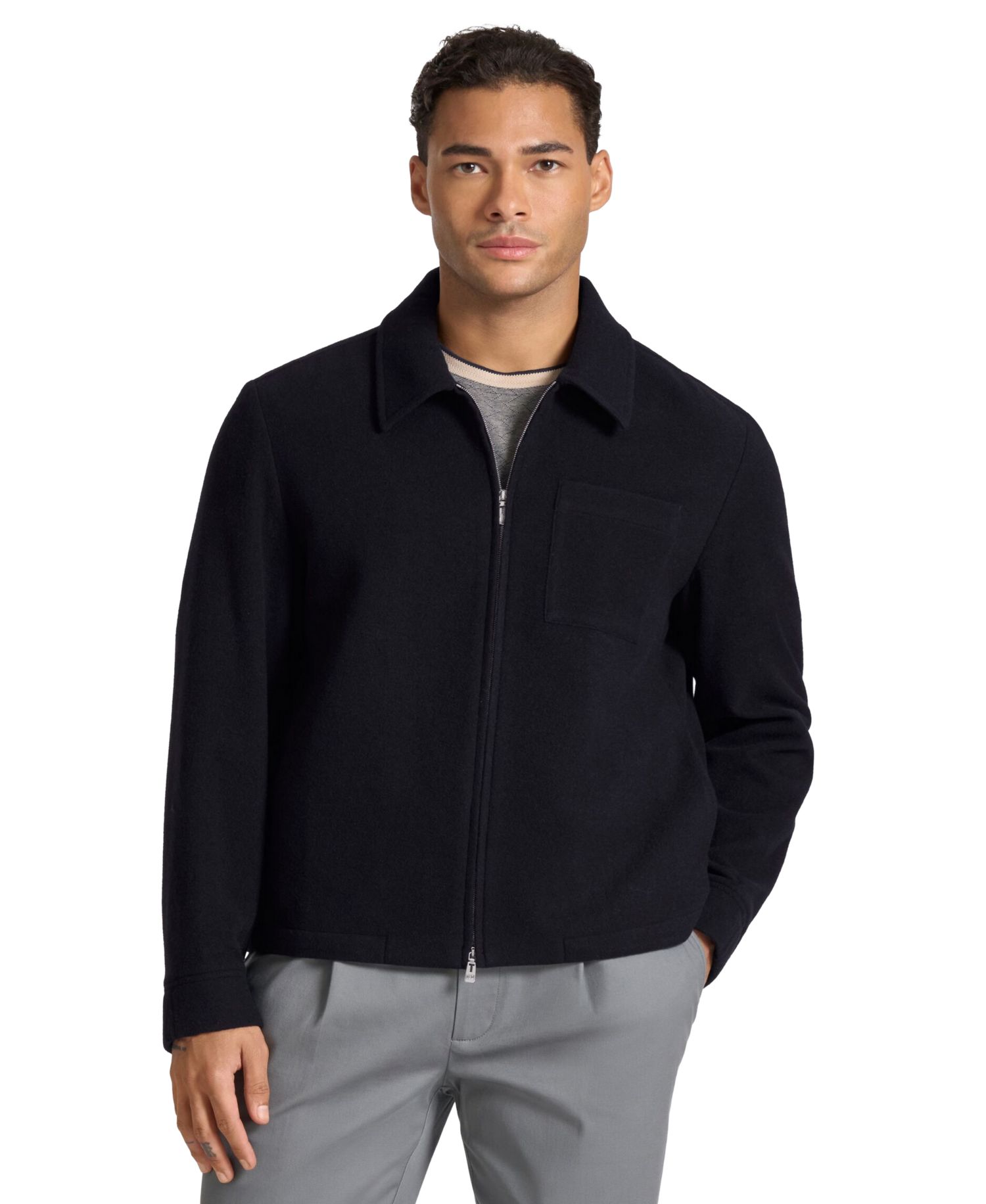 Men's Wool-Blend Zip-Front Point Collar Jacket
