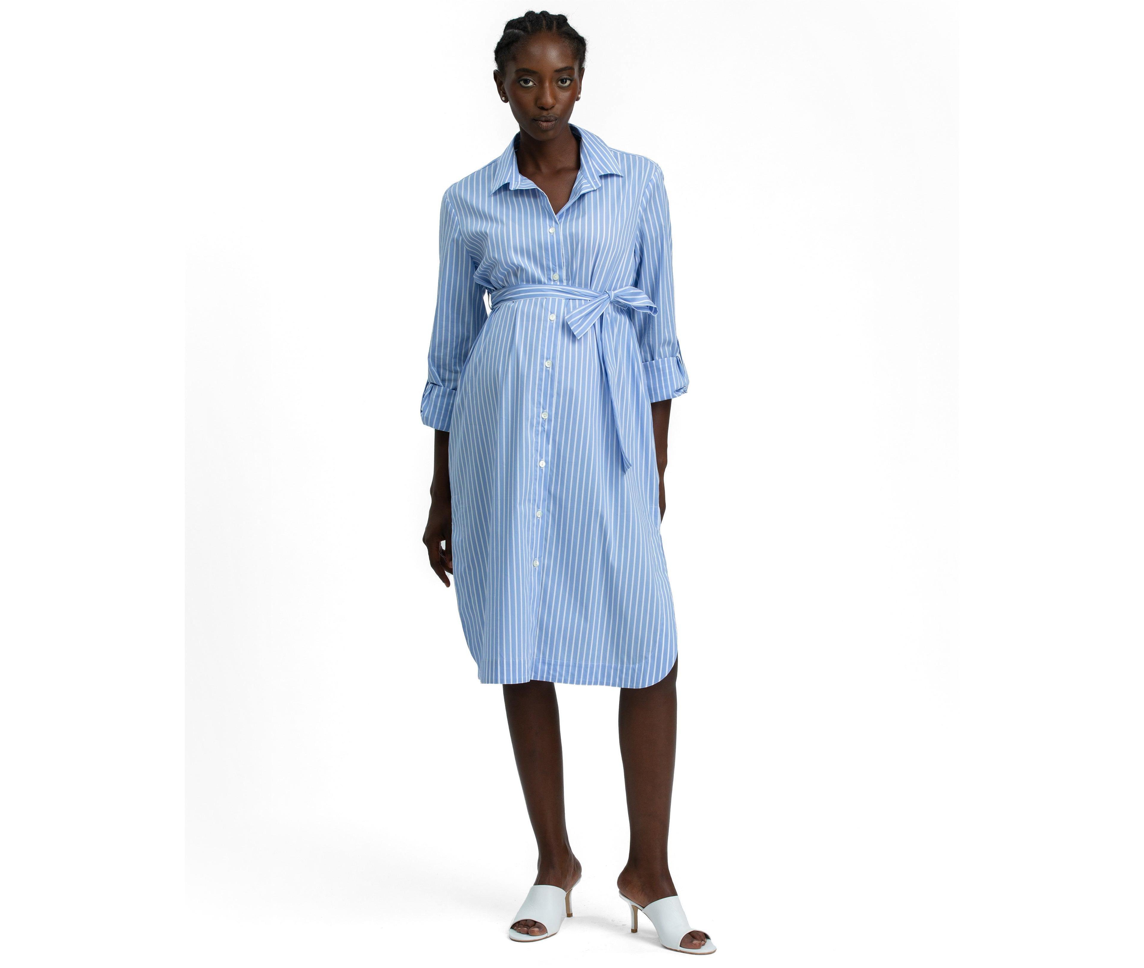 Pietro Brunelli Maternity Bianca Striped Poplin Nursing Shirt Dress