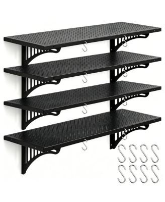 4 Pack Heavy Duty Garage Wall Shelving with Hooks