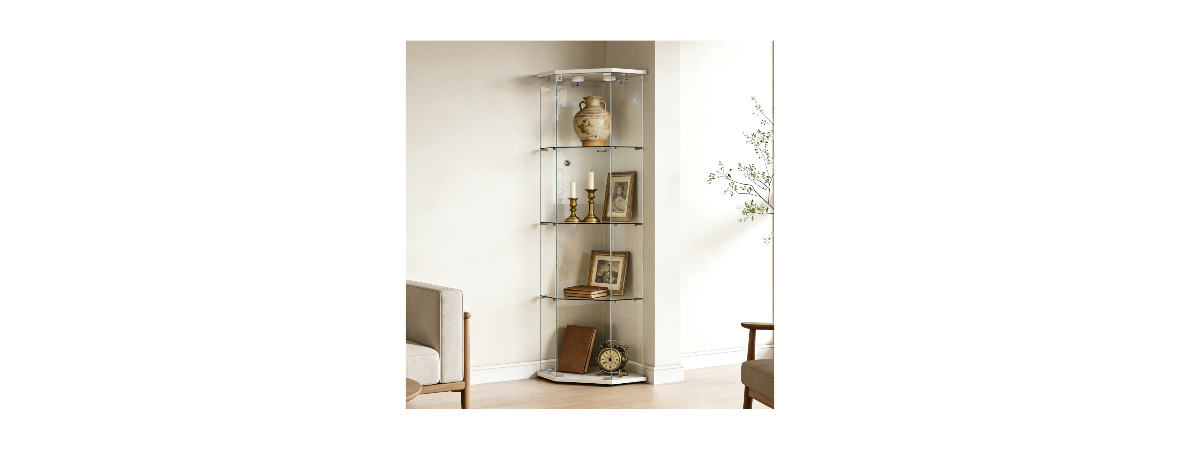 Streamdale Furniture Tempered Glass Corner Display and Liquor Cabinet with Lights and Locks