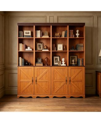 4-in-1 Combinable Wood Grain Storage Cabinet and Bookshelf