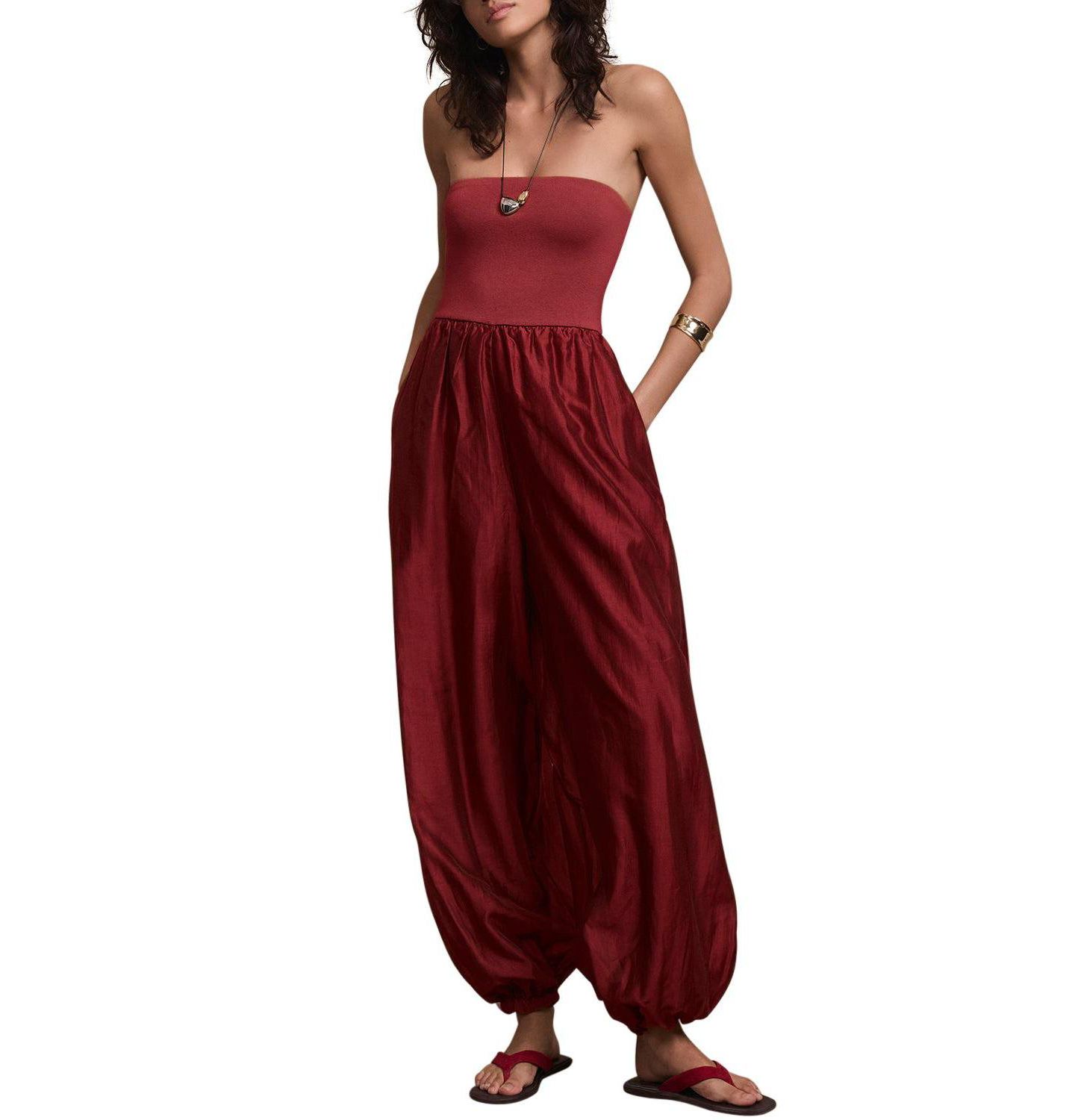 Женский комбинезон Mint Velvet Bandeau Balloon Pull-On Jumpsuit, цвет: Бордовый — фото 2