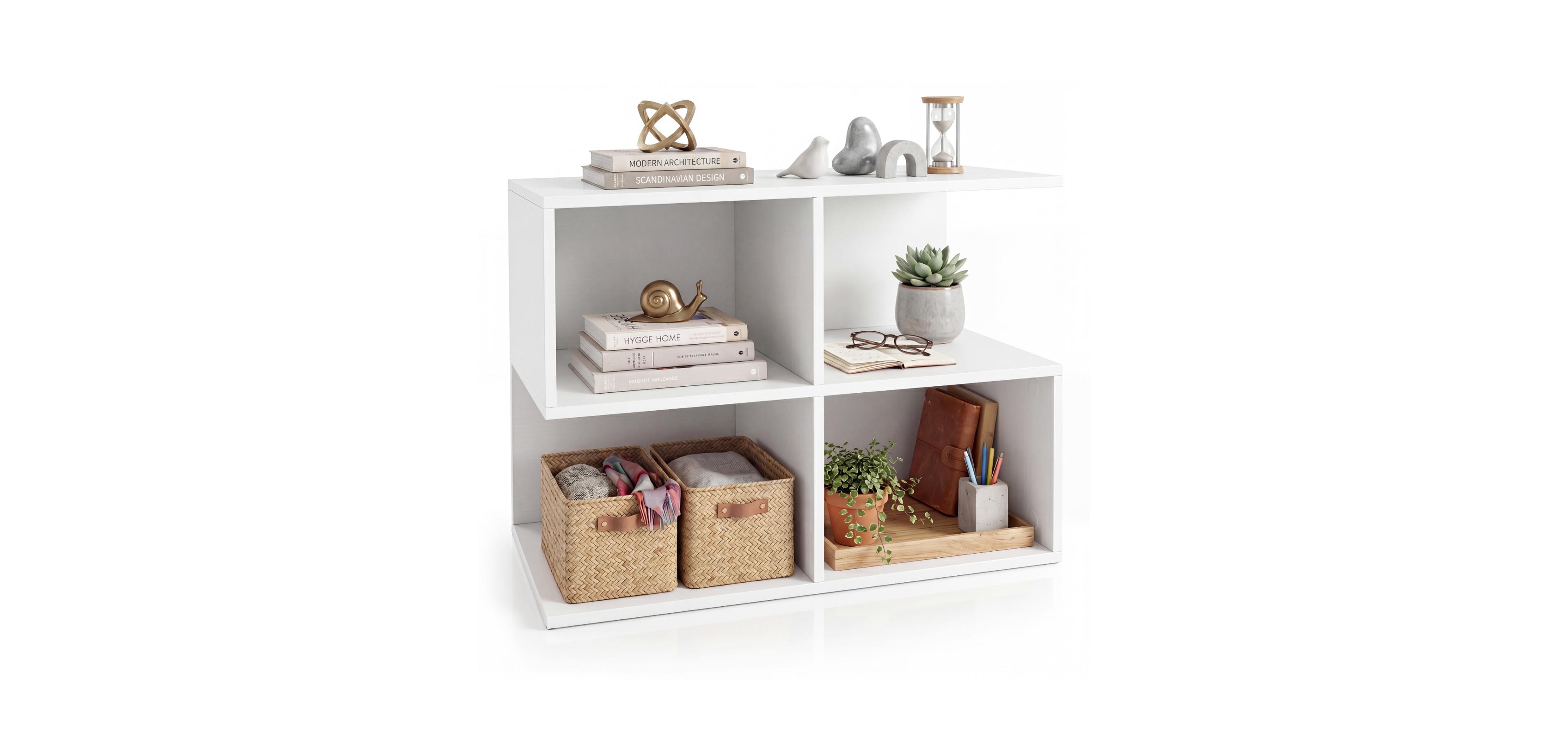 Mecale 3 Tier Modern S Shaped End Table with 4 Storage Cubes