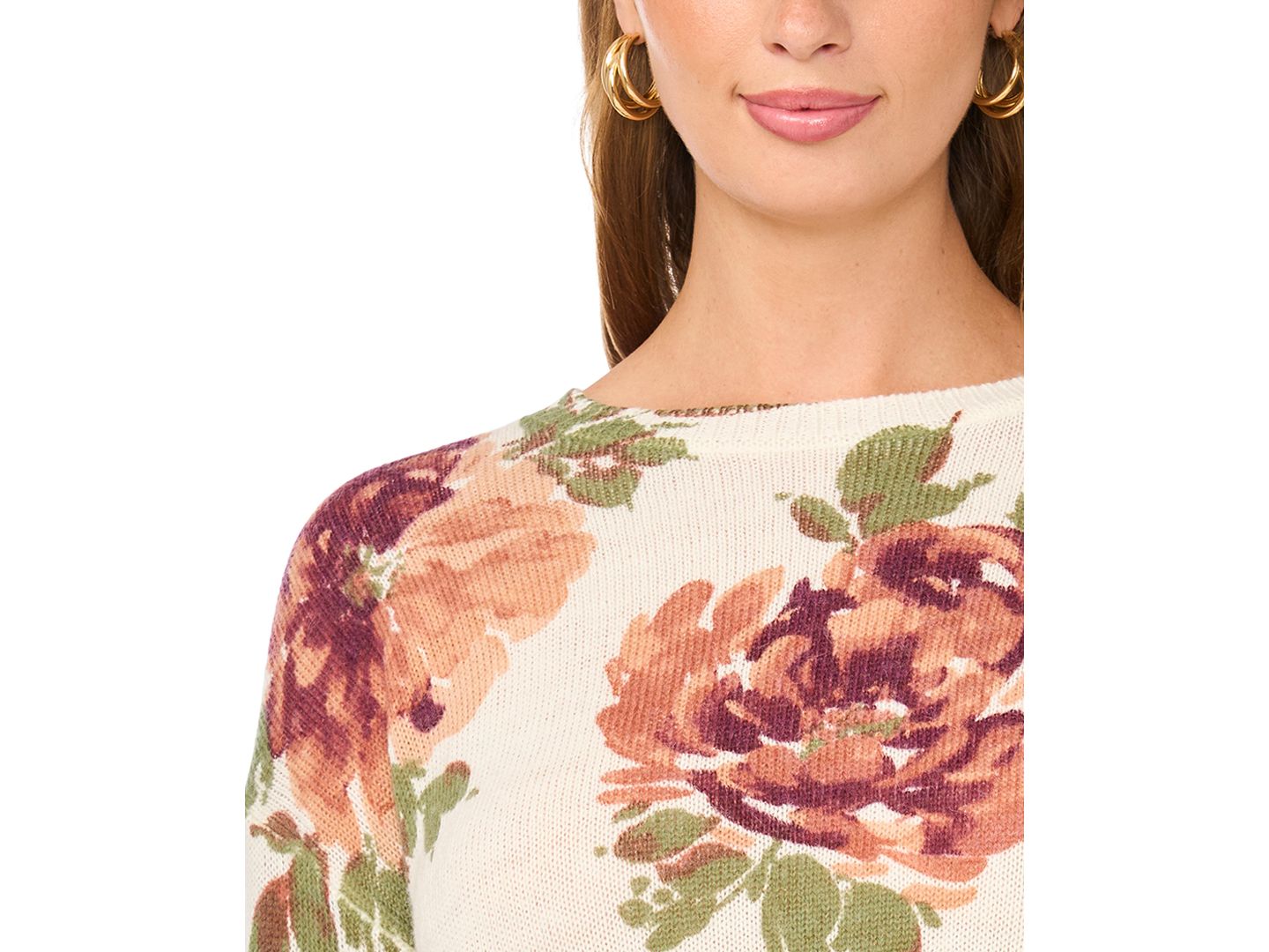 Женский свитер Vince Camuto Floral Lightweight Fitted Crewneck, цвет: Берёзовый — фото 3