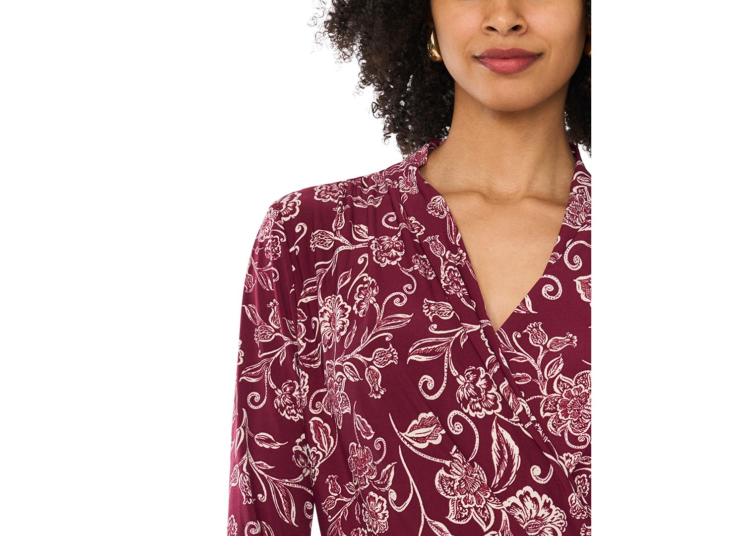 Women's Floral-Print Long-Sleeve Wrap Top