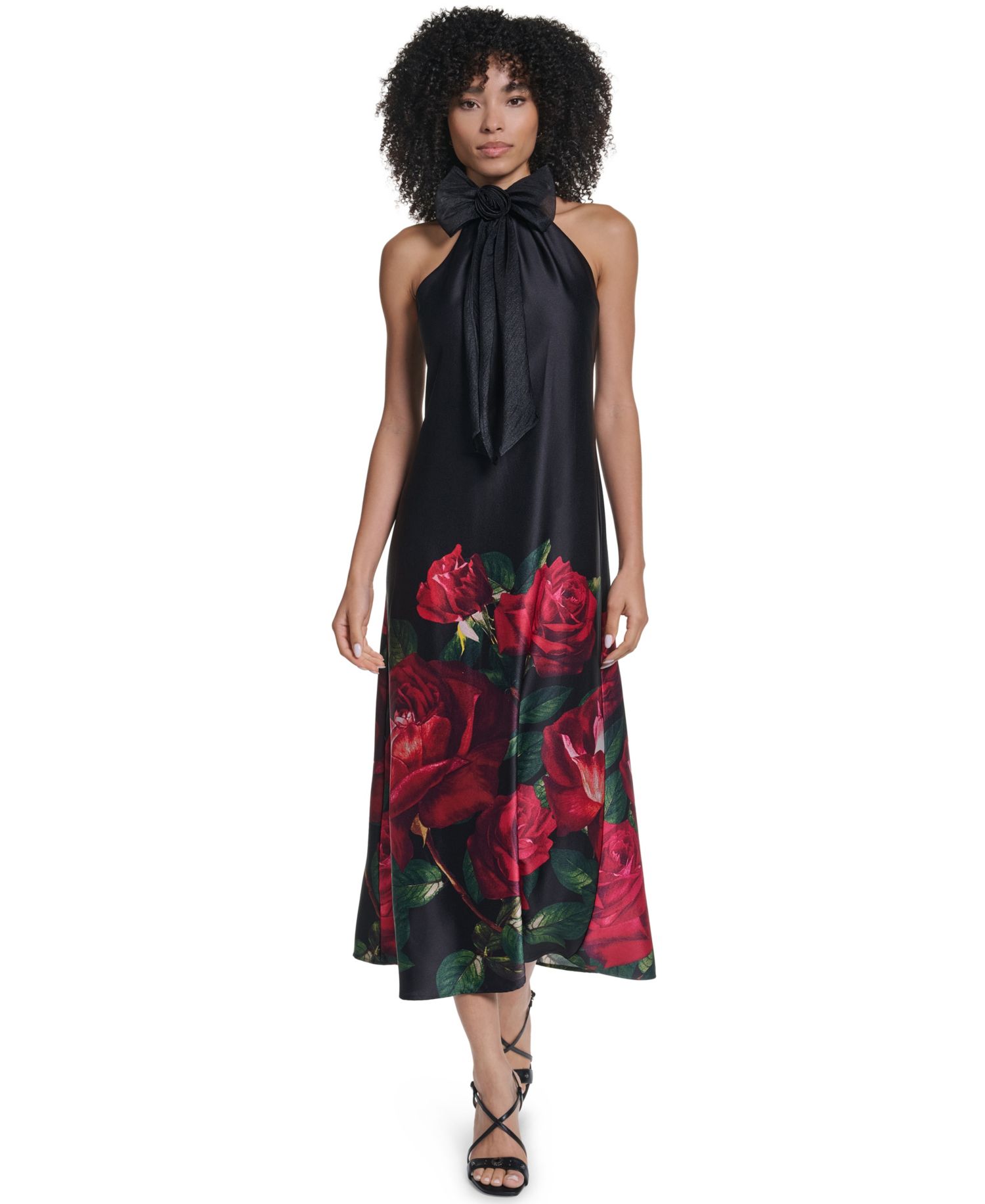Women's Halter Floral-Print Satin Midi Dress