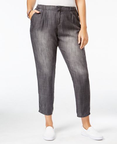 Standards and Practices Trendy Plus Size Cropped Grey Wash Straight-Leg Jeans