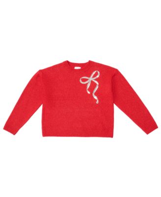 Girls' 7-16 Long-Sleeve Crewneck Sequin-Bow Sweater
