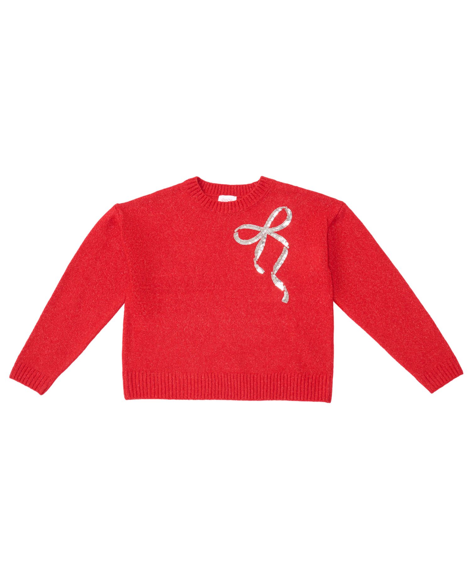 Girls' 7-16 Long-Sleeve Crewneck Sequin-Bow Sweater