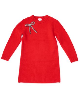Girls' 7-16 Long-Sleeve Embellished-Bow Crewneck Dress