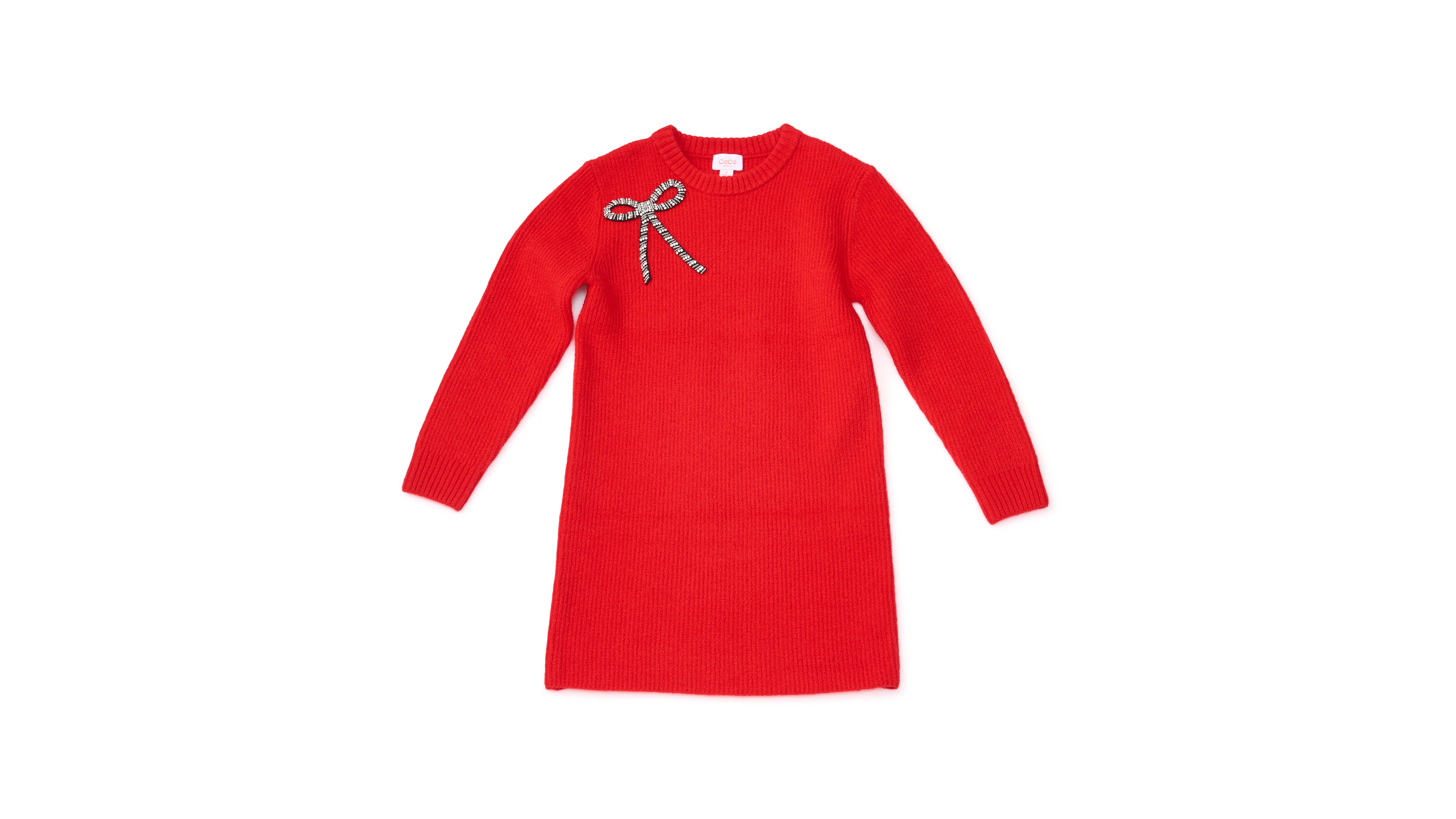 CeCe Girls' 4-16 Long-Sleeve Embellished-Bow Crewneck Dress