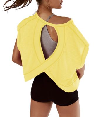 Women Short Sleeve Crop Workout Tops Open Back Athletic Gym Yoga Tees