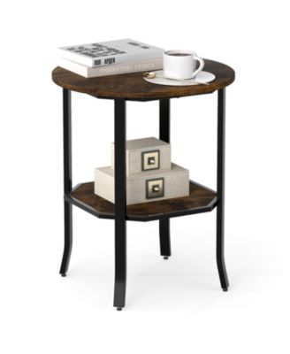 Round Side Table Small End Table with Storage Shelf 2 Tier Nightstand for Small Space