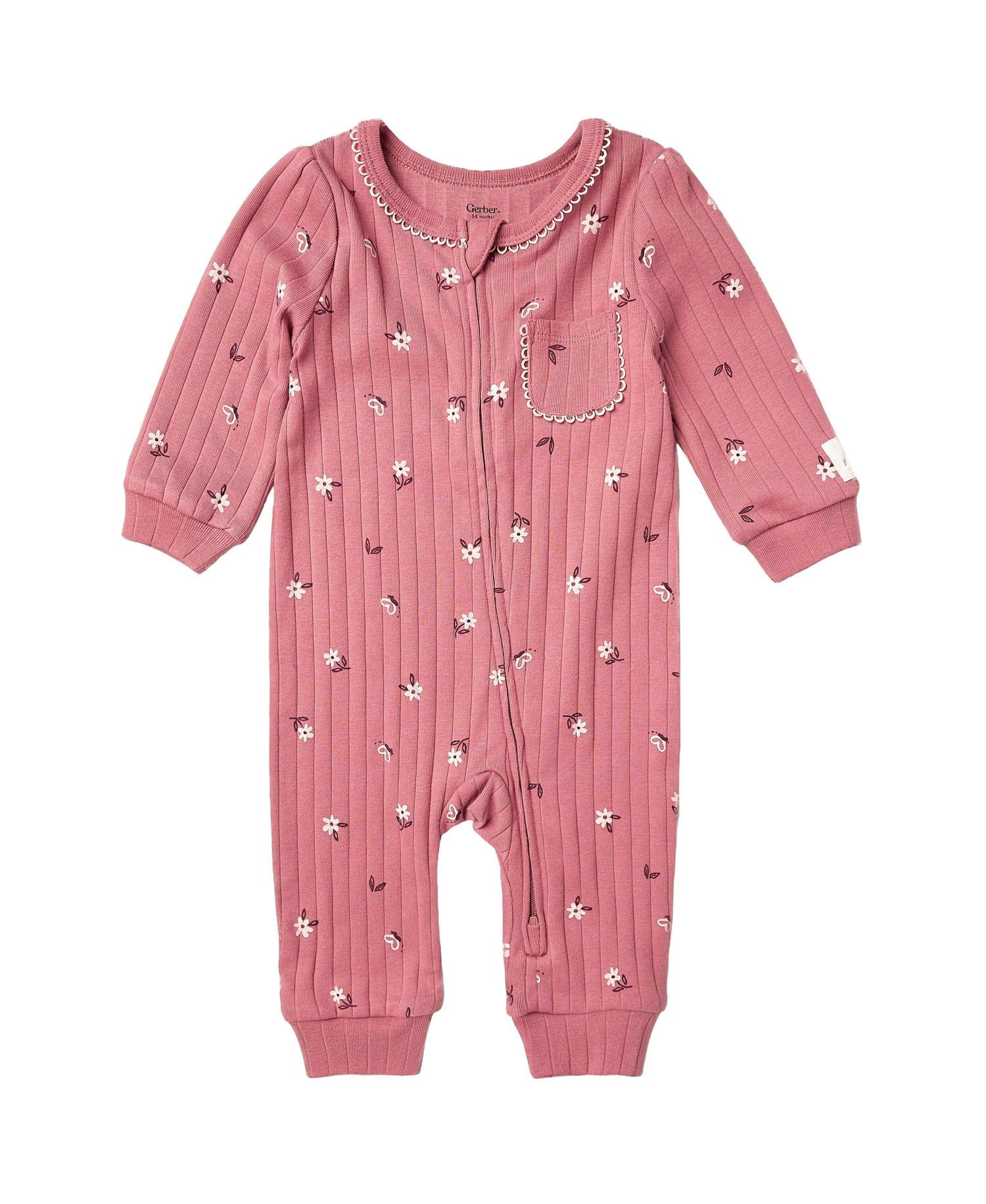 Baby Girls' Long-Sleeve 2-Way Zipper Ribbed Romper