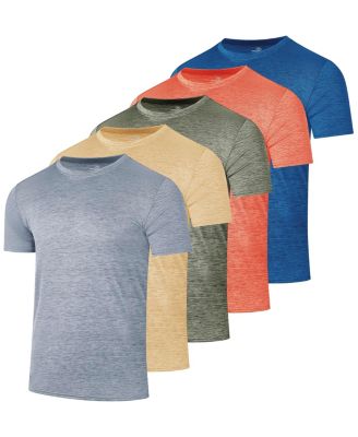 Men's 4-Way Stretch Workout Crew Neck T-Shirts, 5-Piece Set