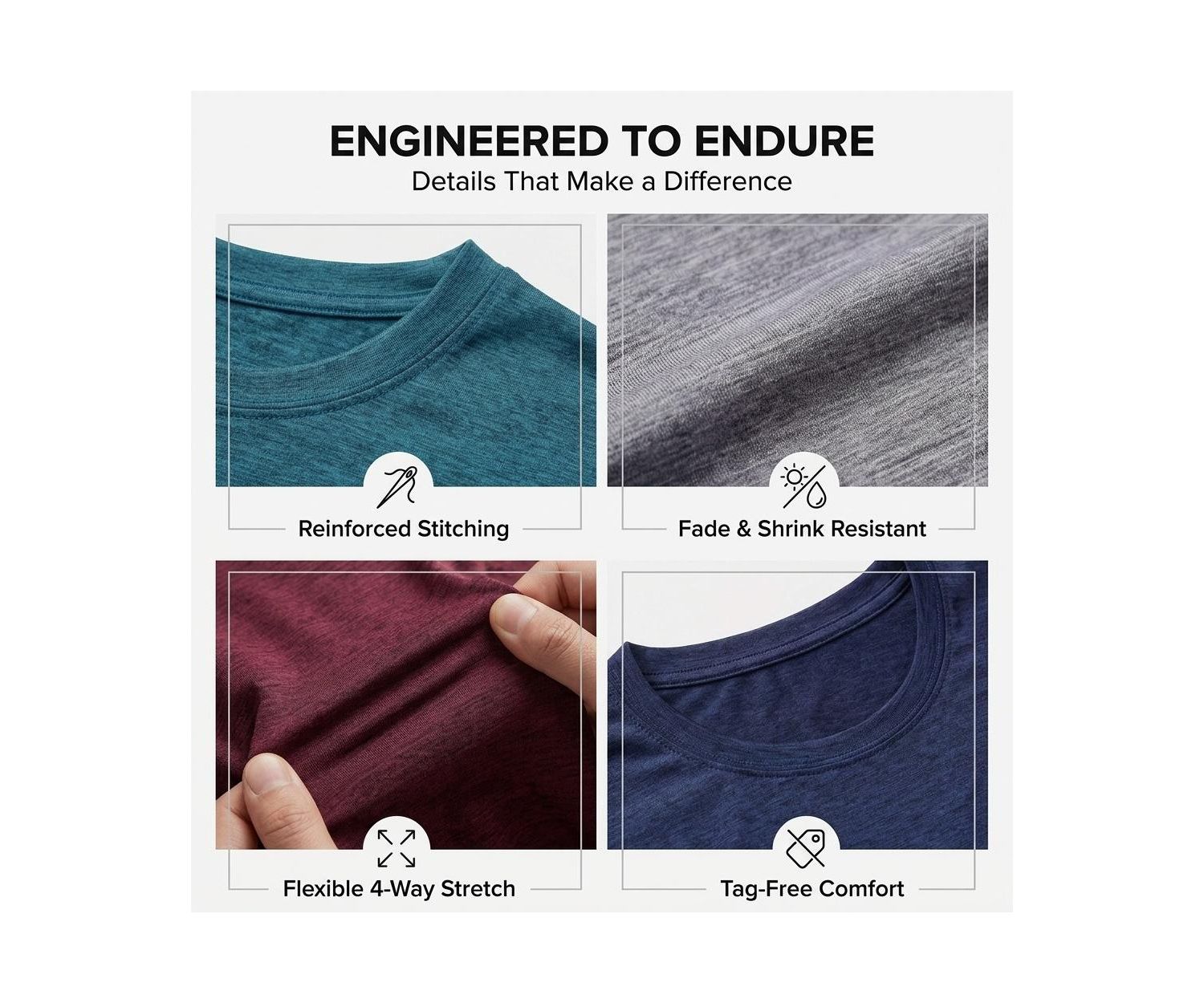 Men's 4-Way Stretch Workout Crew Neck T-Shirts, 5-Piece Set