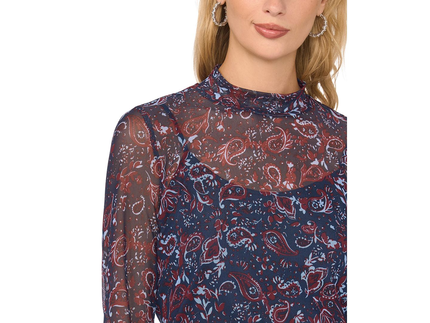 Женский топ Vince Camuto Mock-Neck Long-Sleeve Paisley, цвет: Тёмно-синий — фото 4