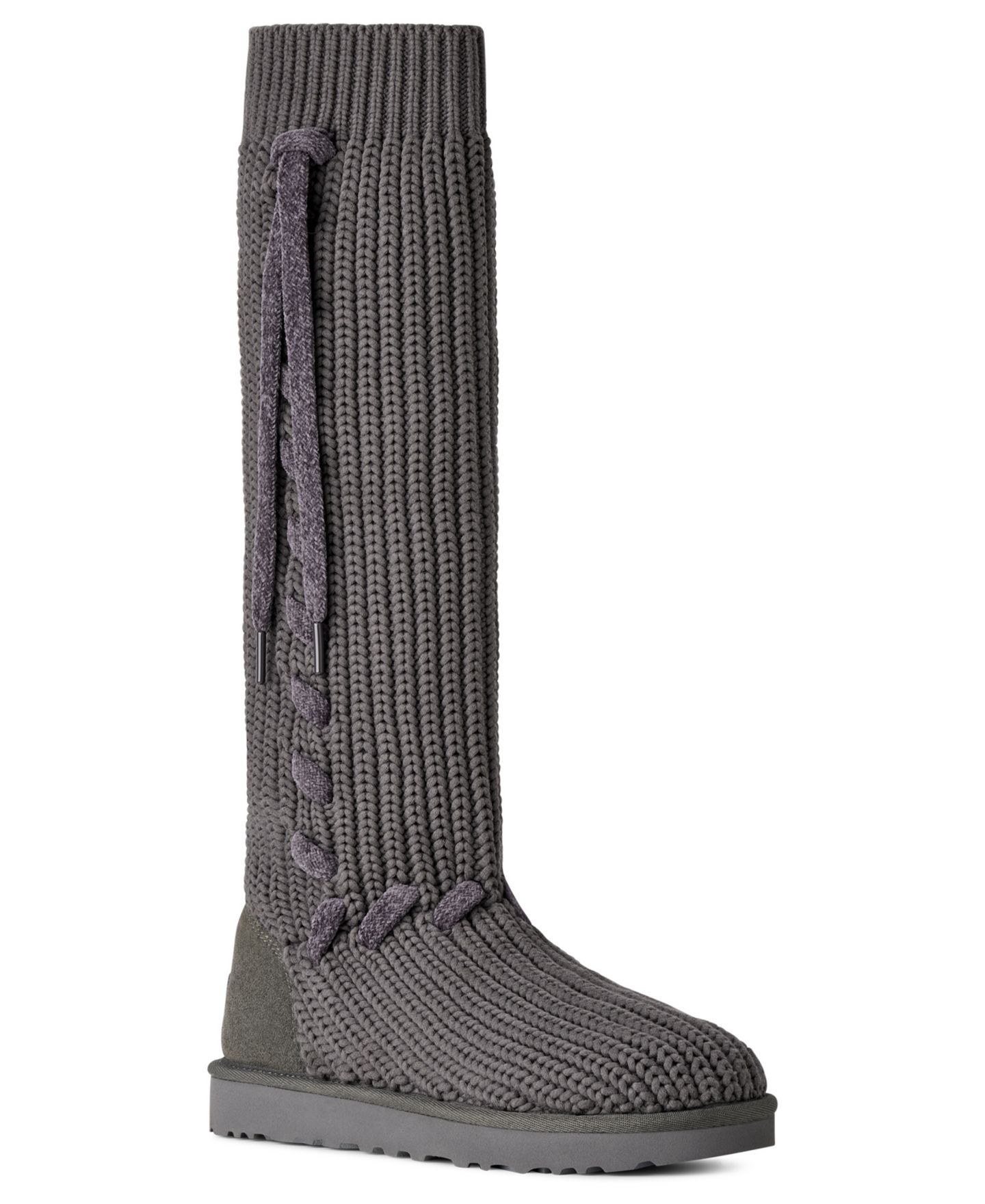 Женские ботинки UGG Classic Tall Whipstitch Knit Slouch Knee High, цвет: Угольный — фото 1