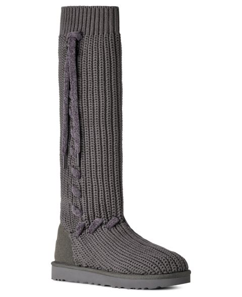Женские ботинки UGG® Classic Tall Whipstitch Knit Slouch Knee High, цвет: Угольный