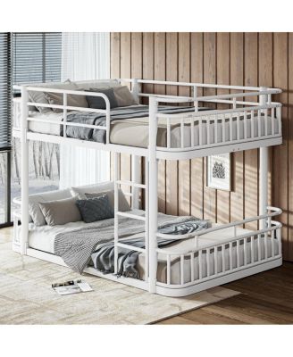  Full over Full Metal Bunk Bed with Ladders and Guardrails
