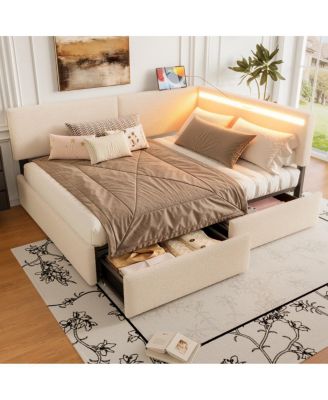 Full Size Upholstered Cloud Bed Frame with LED, Drawers, and Right Headboard