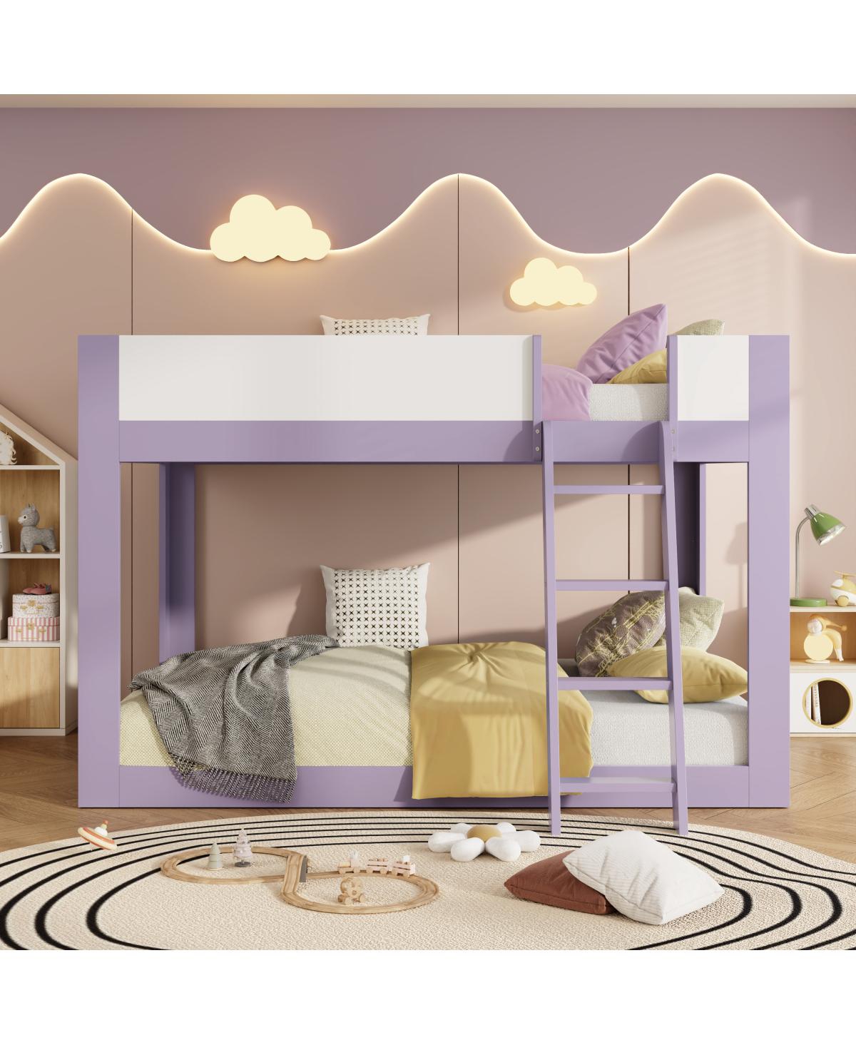 Streamdale Furniture Queen Size Wooden Low Bunk Bed with Reversible Ladder