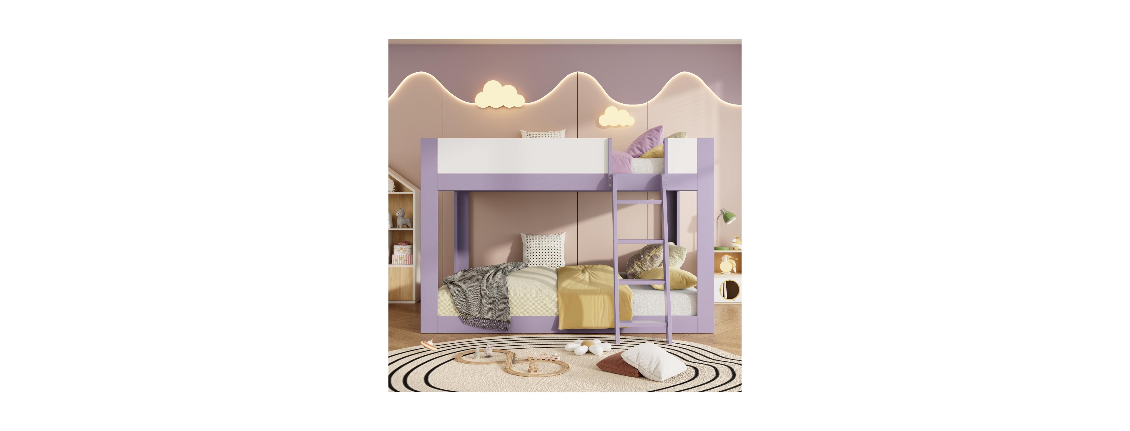 Streamdale Furniture Queen Size Wooden Low Bunk Bed with Reversible Ladder