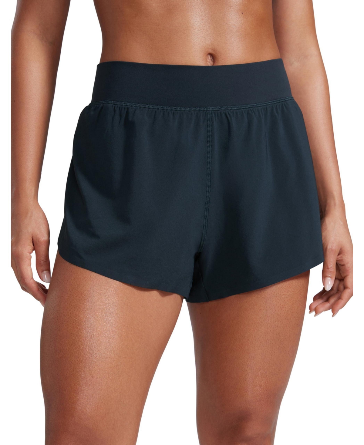 Peneyon High Waisted Split Running Shorts 3 Inch Quick Dry Soft Fabric Built In Liner - True navy small