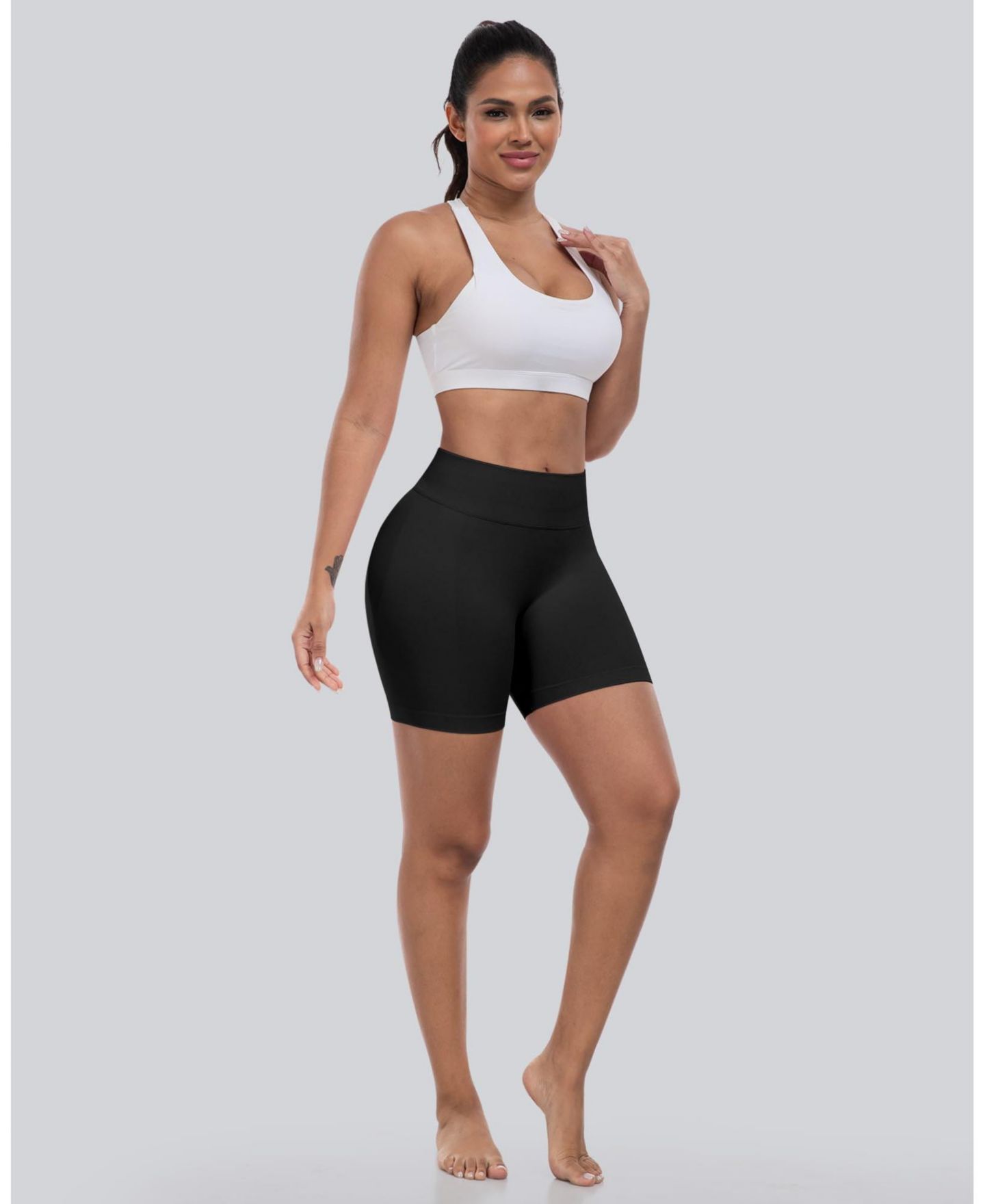 Женские шорты Sportneer High Waisted Scrunch Workout Shorts Seamless Squat Proof Gym Yoga, цвет: Чёрный — фото 2