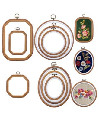 9 Embroidery Hoops Set Faux Wood Multi Shape Craft Frames For Diy Sewing