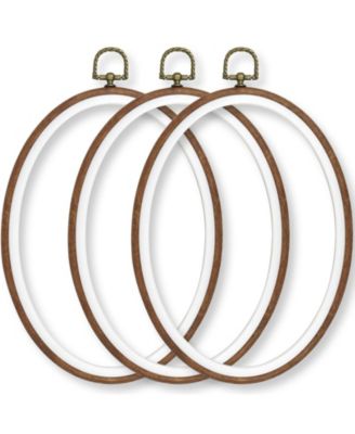 Oval Imitated Wood Embroidery Hoops Brass Hanging Ring Cross Stitch Display