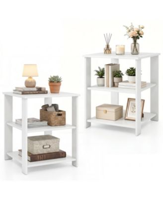 3 Tier Modern Nightstand Square Side Table with Open Storage Shelves Set of 2