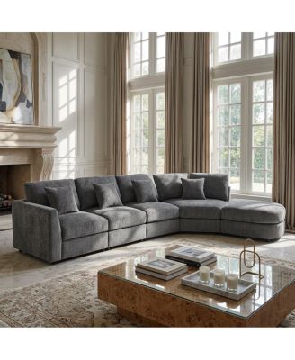 Modern 5-Seater Curved Modular Sectional Sofa with 4 Pillows