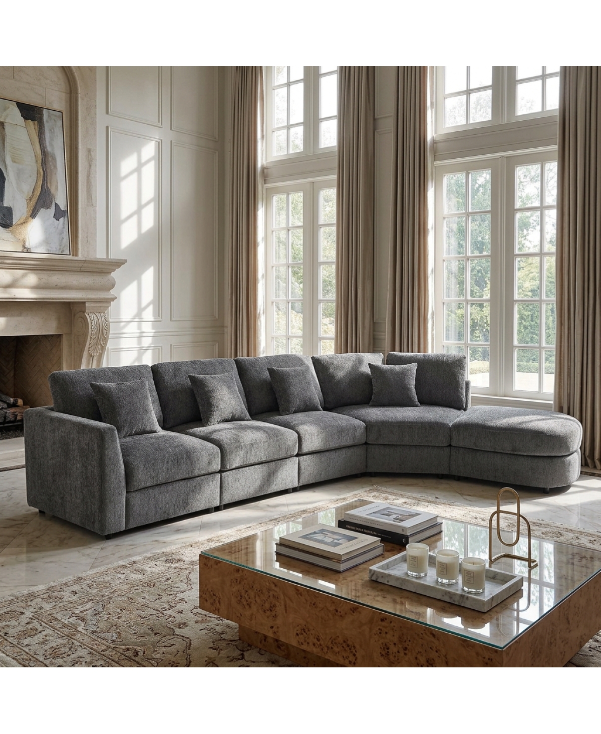 Streamdale Furniture Modern 5-Seater Curved Modular Sectional Sofa with 4 Pillows